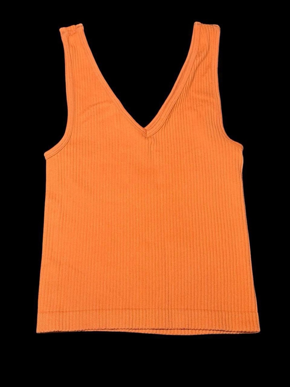 Sleeveless Ribbed V-Neck Tank Top - Orange